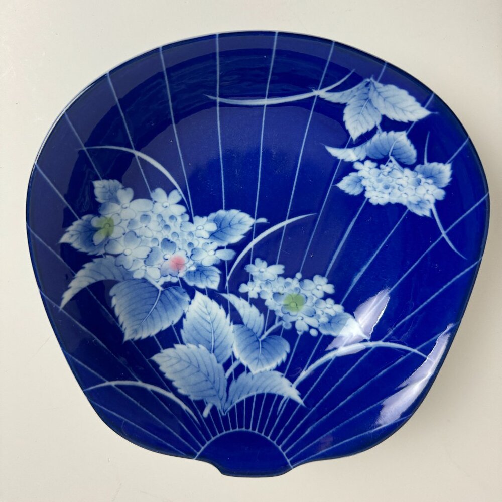Vintage Fukagawa Japanese Porcelain Plate  Fan Shaped Trinket Dish